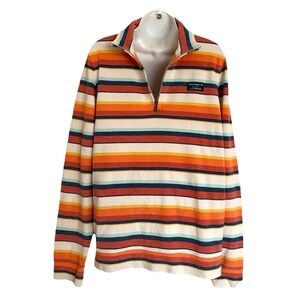 LL Bean Men's Comfort Stretch Piqué Quarter Zip Pullover Long-Sleeve Stripe M
